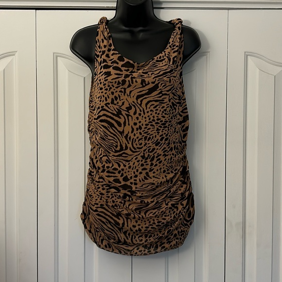 Jane + Delancey Ruched Sleeveless Blouse Leopard Brown Women Size Large - Picture 1 of 5